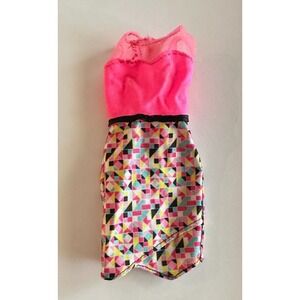 Vintage Barbie Clothes‎ Mini Dress 80's Pink Black Geometric Skirt